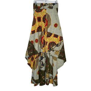 Rahyma African Print Skirt Sz M Hi Low Bold Blue Black Red Yellow Pattern